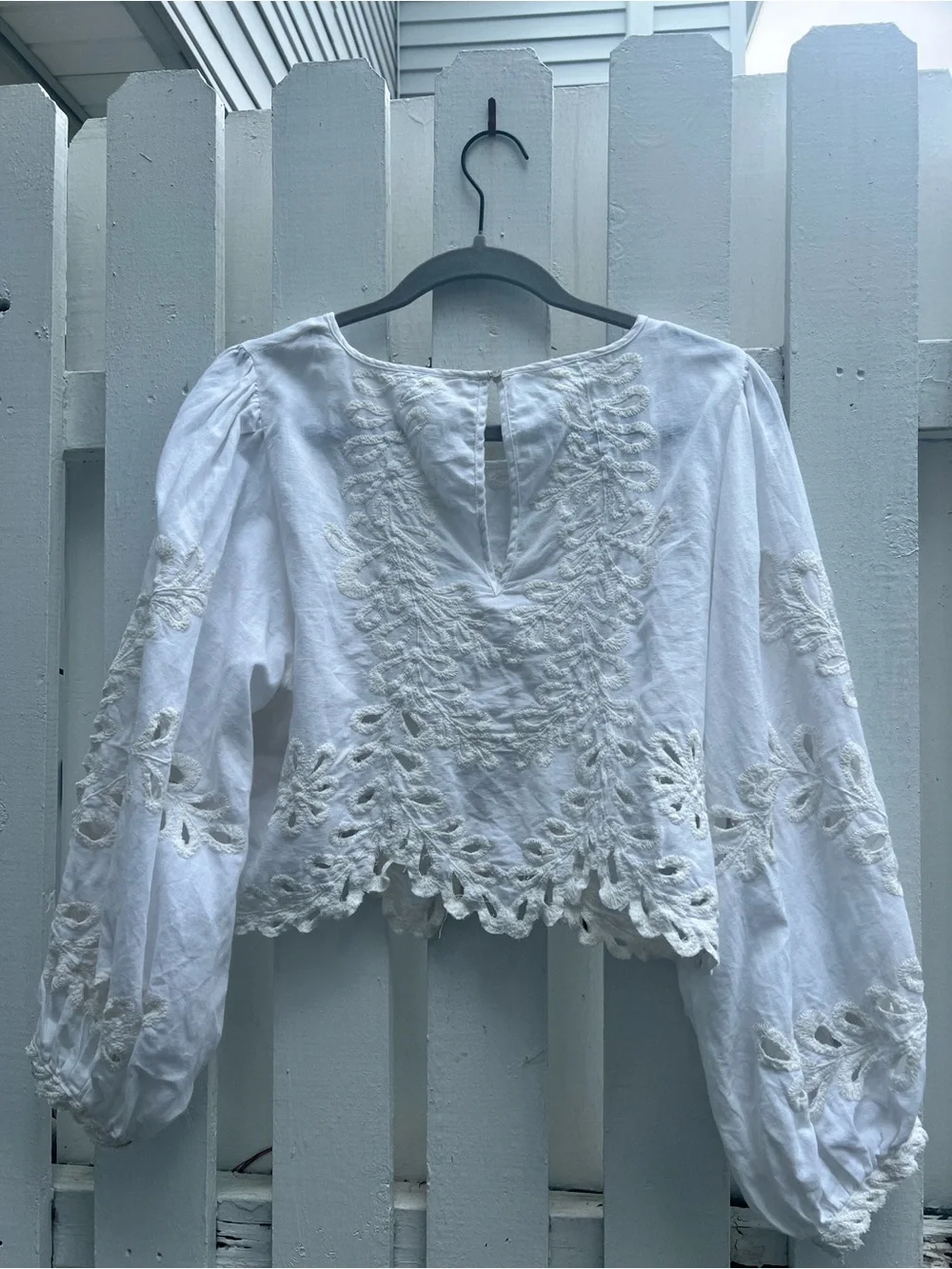 White Eyelet Cropped Peasant Top - Women's